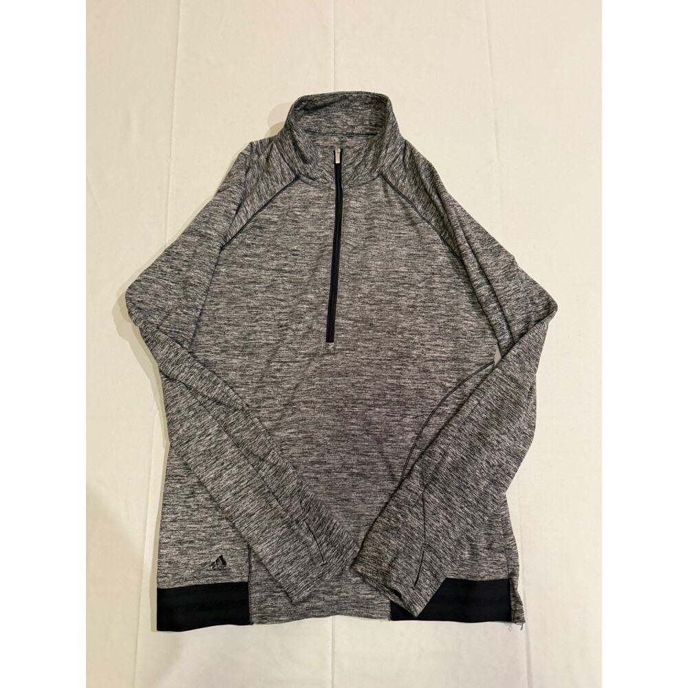 Adidas Womens Medium Gray Black 1/2 Zip Athletic Pullover Jacket Pockets